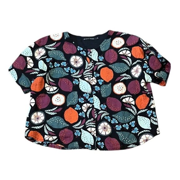 Gudrun Sjoden Tops - GUDRUN SJODEN 100% Linen Fruit Relaxed Boxy Fit Top Lagenlook ~Rare Print Medium